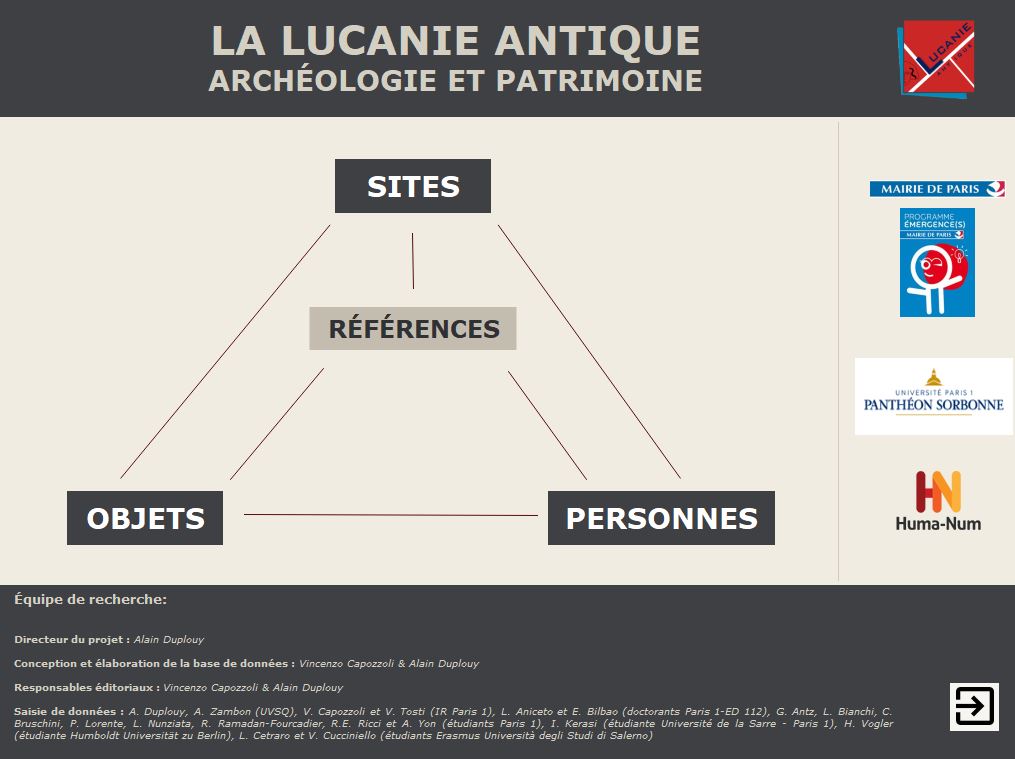 Page d'accueil de la base de données Lucanie antique